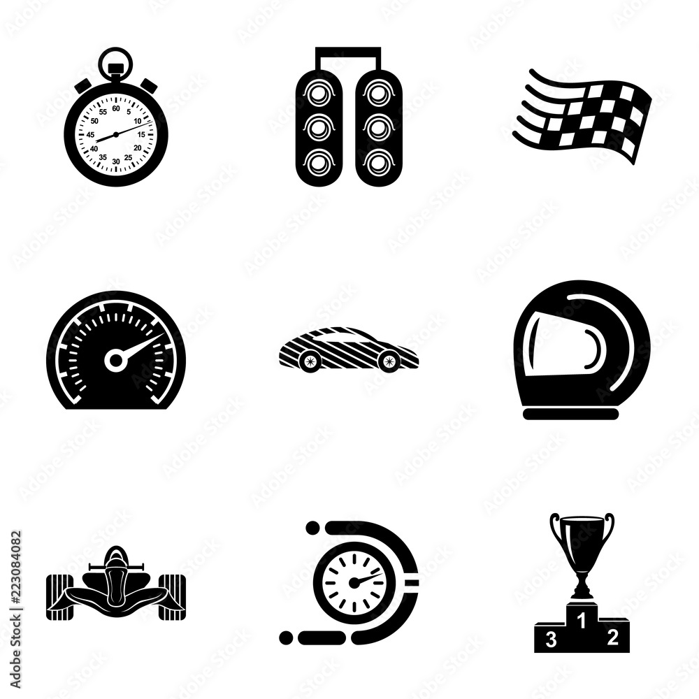 Poster rally icons set. simple set of 9 rally vector icons for web isolated on white background