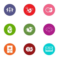 Wherewithal icons set. Flat set of 9 wherewithal vector icons for web isolated on white background