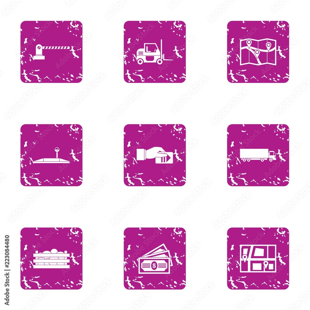 Poster seaport icons set. grunge set of 9 seaport vector icons for web isolated on white background