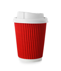 Paper coffee cup with lid isolated on white