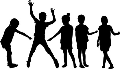 Vector silhouette of children on white background.