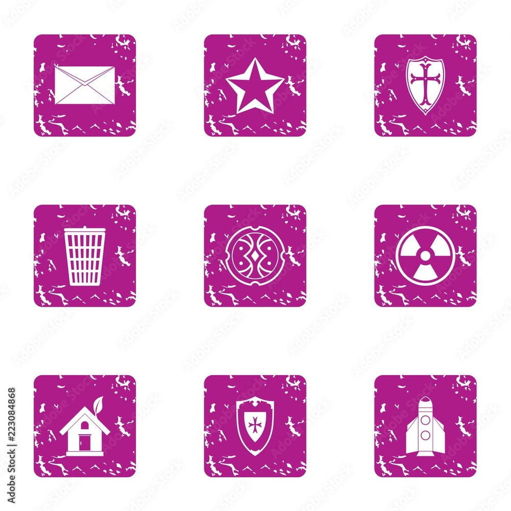 Poster prudence icons set. grunge set of 9 prudence vector icons for web isolated on white background
