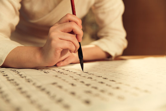 Young women in practice calligraphy
