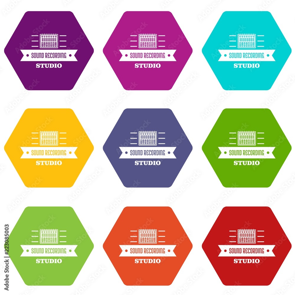 Poster sound record icons 9 set coloful isolated on white for web