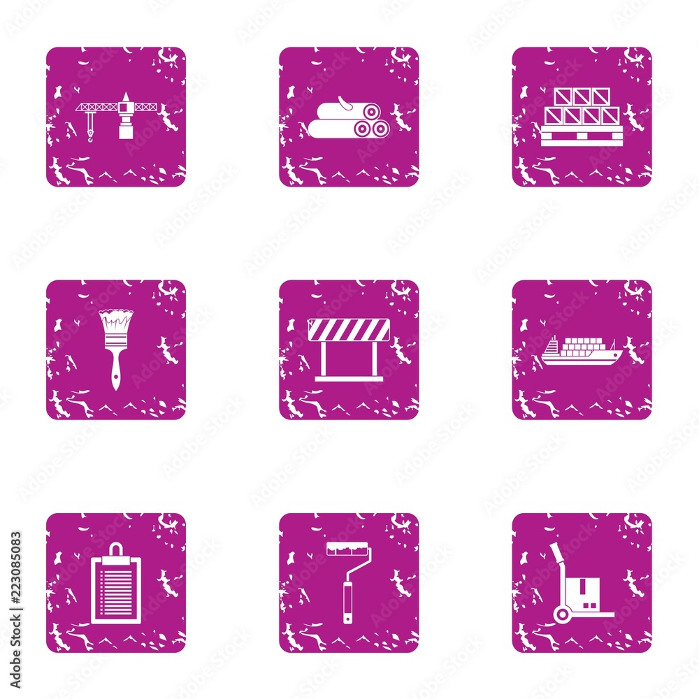 Aufkleber delivery of construction material icons set. grunge set of 9 delivery of construction material vecto