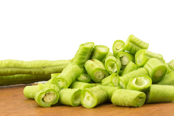 Long bean slice isolated on white background