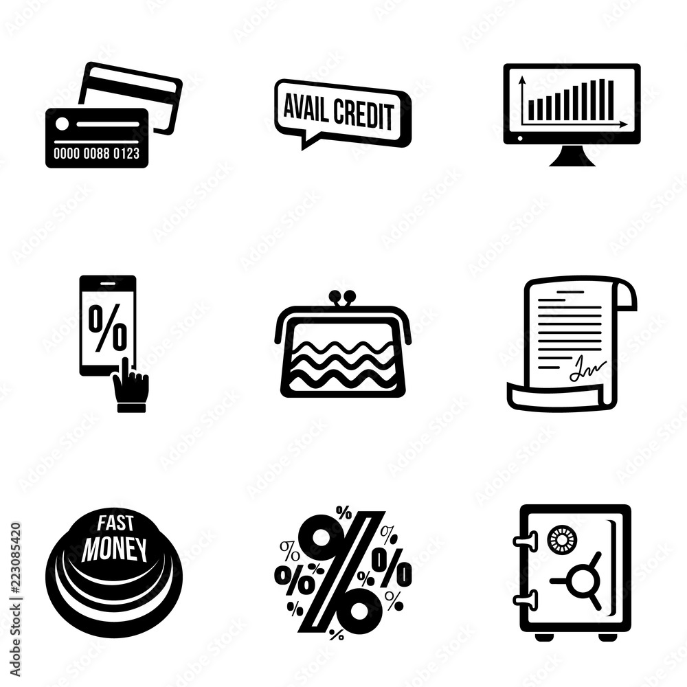 Poster cash difference icons set. simple set of 9 cash difference vector icons for web isolated on white ba