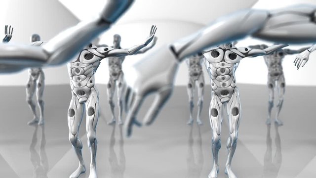 AI Artificial intelligence robots dancing simulation of deep learning