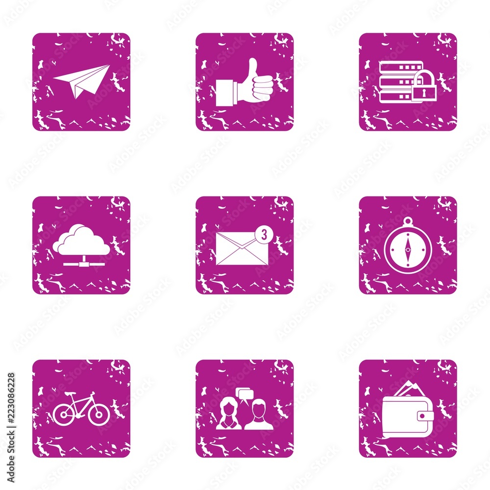 Poster notification icons set. grunge set of 9 notification vector icons for web isolated on white backgrou