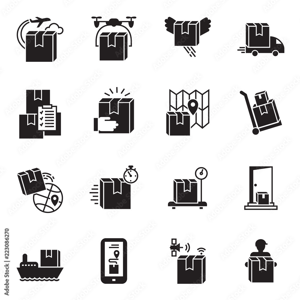 Poster parcel delivery icon set. simple set of parcel delivery vector icons for web design on white backgro