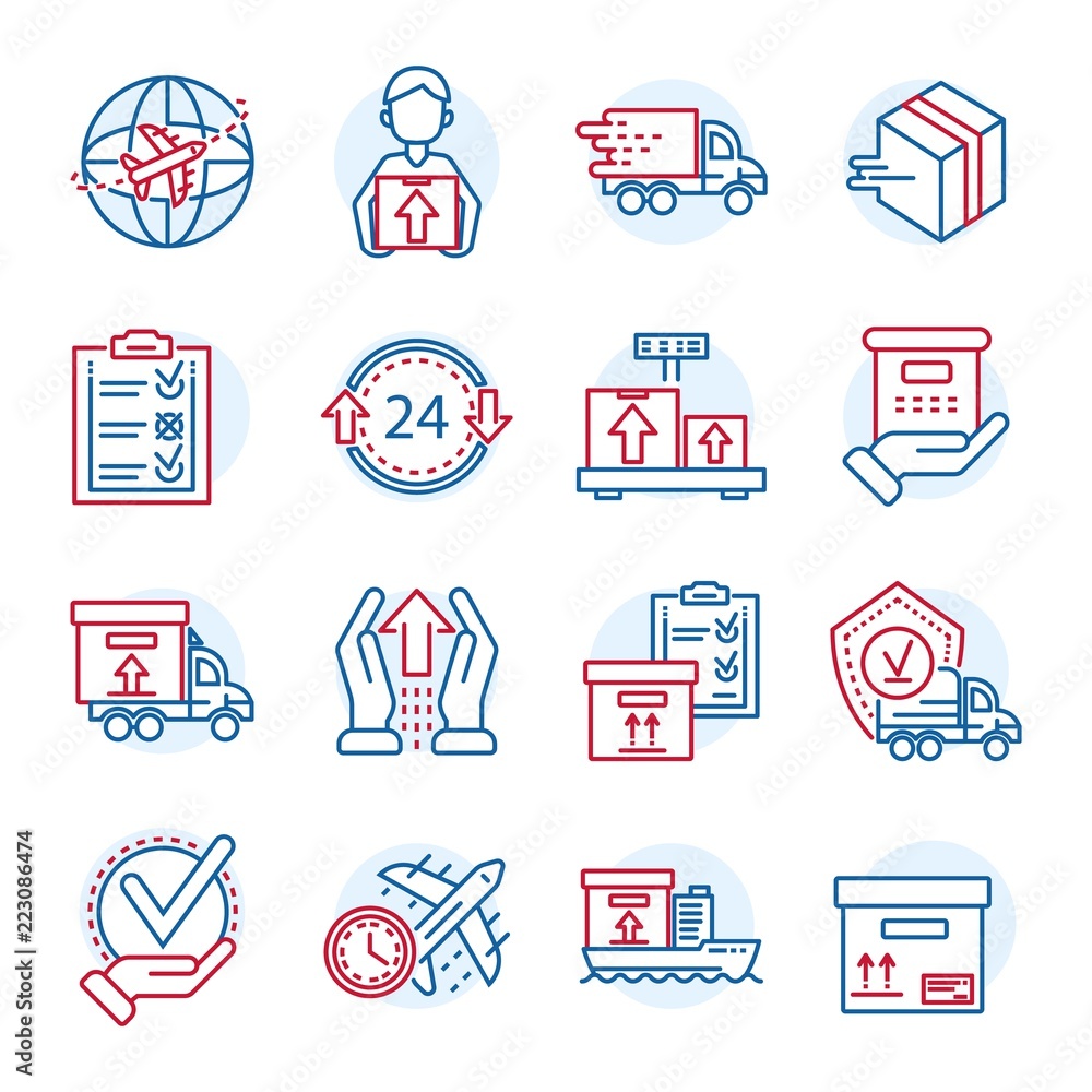 Aufkleber global parcel delivery icon set. outline set of global parcel delivery vector icons for web design i