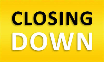 Closing Down - Golden business poster. Clean text on yellow background.