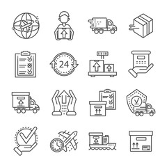 Parcel dellivery icon set. Outline set of parcel dellivery vector icons for web design isolated on white background