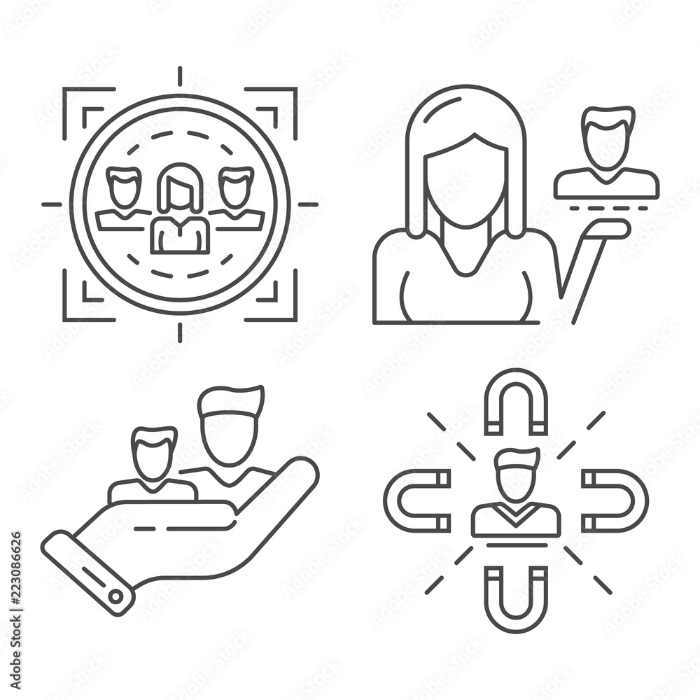 Poster customer retention icon set. outline set of customer retention vector icons for web design isolated 