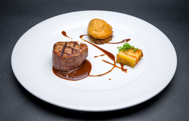 Beef steak with demi-glace sauce