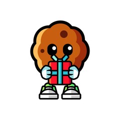 Cookie give a gift mascot cartoon illustration