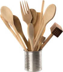 Container With Wooden Kitchen Utensils - Isolated