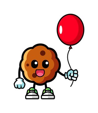 Cookie hold balloon mascot cartoon illustration