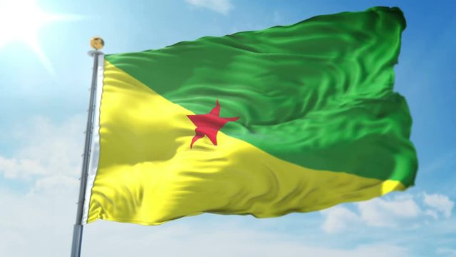 French Guiana flag seamless looping 3D rendering video. 3 in 1: Includes isolated on green screen and alpha channel as luma matte for easy clipping in AE.  Beautiful textile cloth