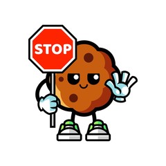 Cookie hold stop sign mascot cartoon illustration