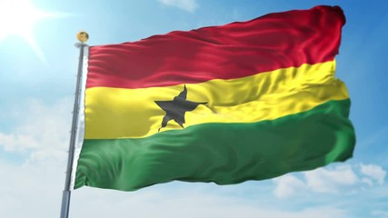 Ghana flag seamless looping 3D rendering video. 3 in 1: Includes isolated on green screen and alpha channel as luma matte for easy clipping in AE. Beautiful textile cloth - Powered by Adobe