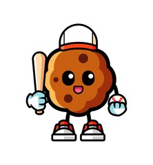 Cookie play baseball mascot cartoon illustration