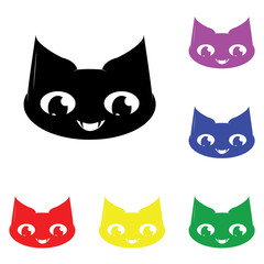Element of Cartoon black cat face in multi colored icons. Premium quality graphic design icon. Simple icon for websites, web design, mobile app, info graphics