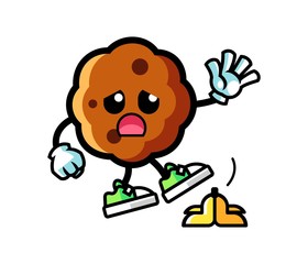 Cookie slip on banana peel mascot cartoon illustration