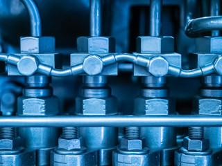 Fragment of the diesel engine. Diesel engine. Engineering solutions. The motor of the structure....