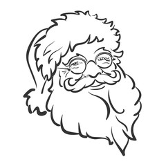 Santa Claus, portrait of Santa, close-up, isolated, black and white, vector illustration