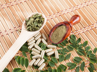 Moringa in capsule and leaf - Moringa oleifera