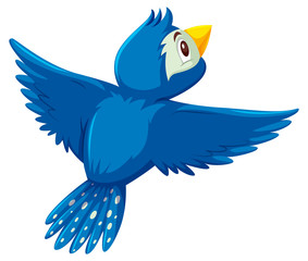 Blue bird flying white background