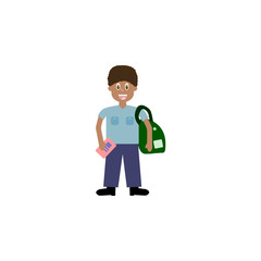 Cartoon character, African Boy with a school satchel show two fingers as v sign.,vector eps10