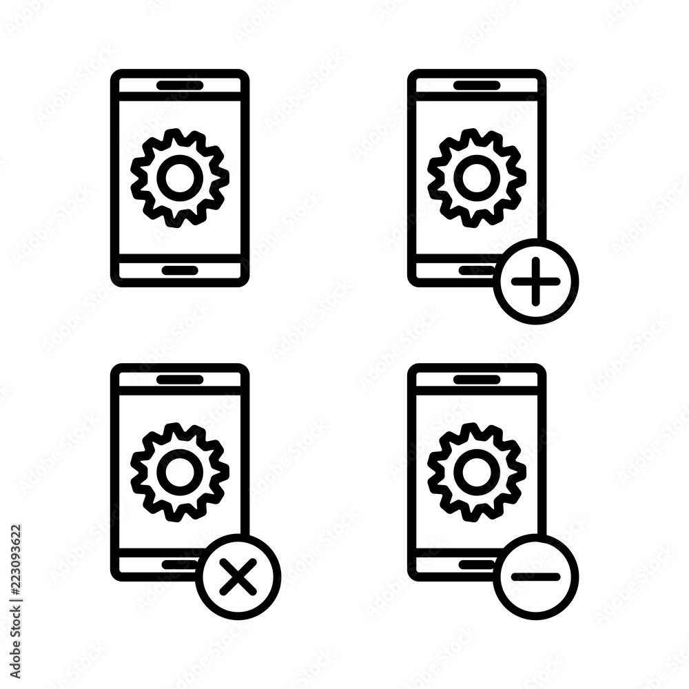 Poster set of smartphone settings icons. element of phone icons for mobile concept and web apps. thin line 