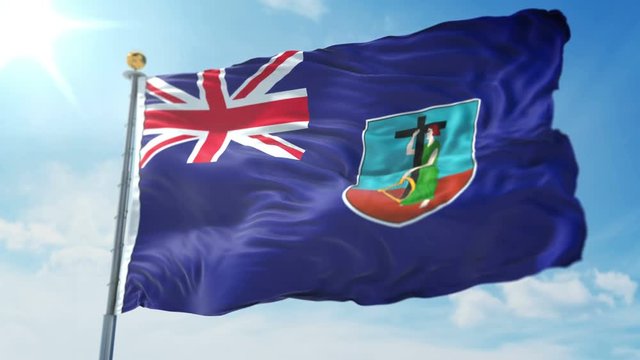 Montserrat flag seamless looping 3D rendering video. 3 in 1: Includes isolated on green screen and alpha channel as luma matte for easy clipping in AE.  Beautiful textile cloth