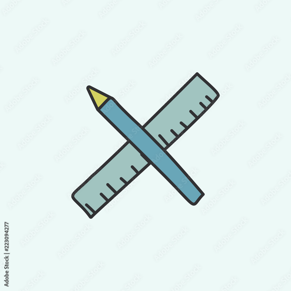 Poster pencil and ruler sketch icon. element of education icon for mobile concept and web apps. field outli