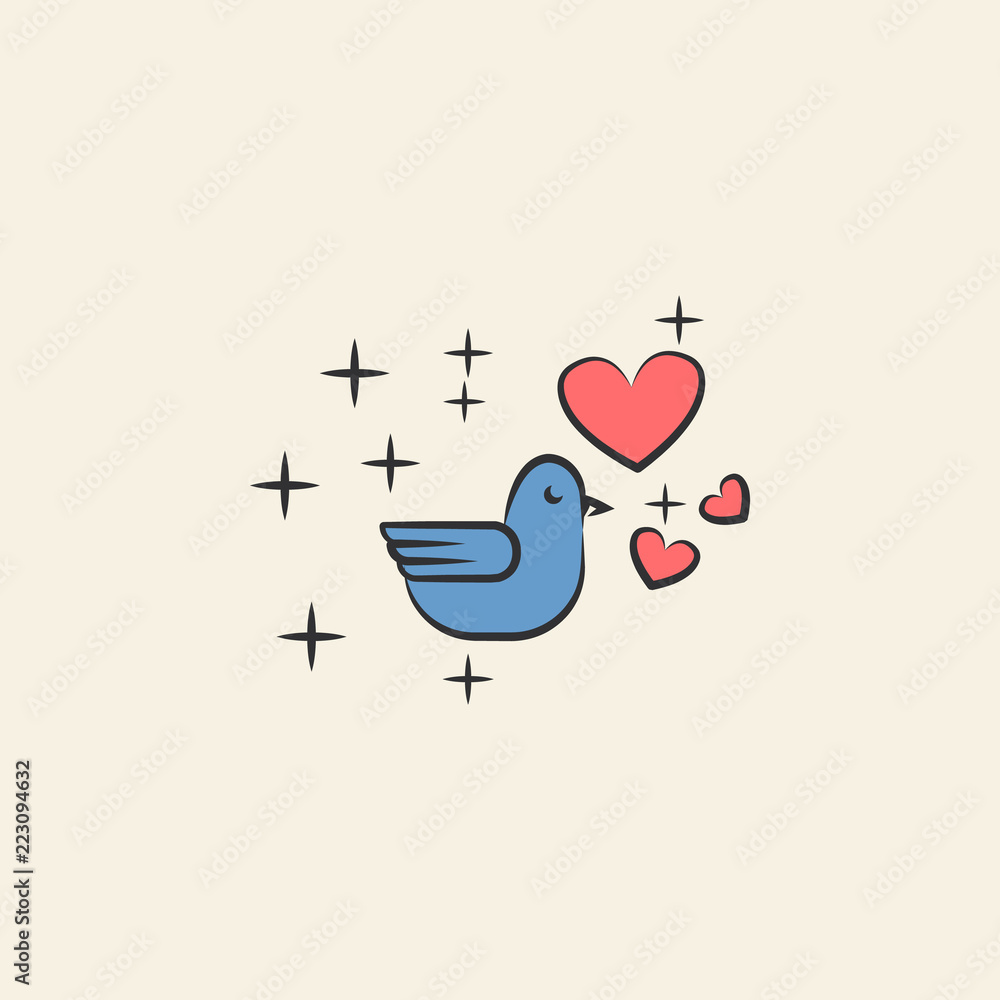 Poster dove with hearts sketch illustration. element of colored wedding icon for mobile concept and web app