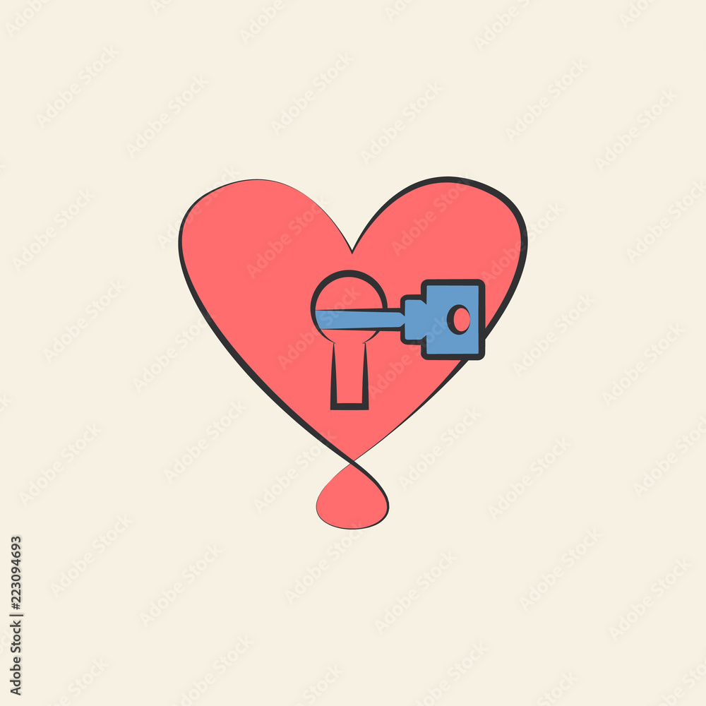 Poster heart with lock and key sketch illustration. element of colored wedding icon for mobile concept and 
