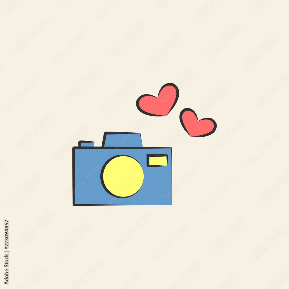 Poster camera with hearts sketch illustration. element of colored wedding icon for mobile concept and web a