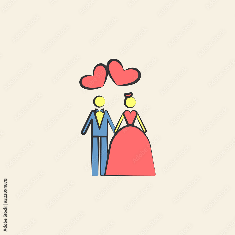 Poster newlyweds sketch illustration. element of colored wedding icon for mobile concept and web apps. sket