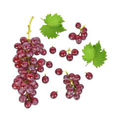 Top view of red grapes isolated on white background