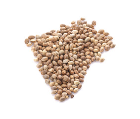Heap of hemp seeds on white background