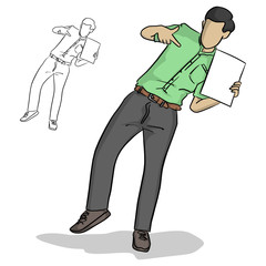 businessman pointing blank sheet with stranger gesture vector illustration sketch doodle hand drawn with black lines isolated on white background