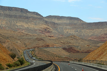 Traffic on I-15 through Virgin River Canyon, Arizona