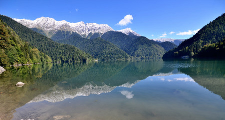Naklejka na ściany i meble View of the mountain lake Rizza, Abkhazia