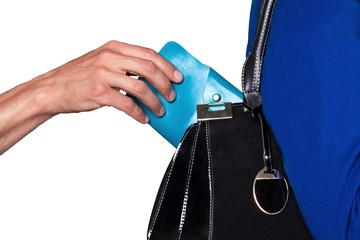 Pick pocket taking a wallet from a purse