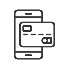 credit card on smart phone, payment by credit card on e commerce, bank and financial related icon, editable stroke outline