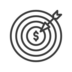 arrow and dartboard, goal for financial success concept, bank and financial related icon, editable stroke outline