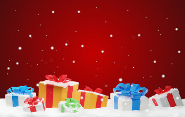 Fototapeta na wymiar christmas presents with snow and snowflakes 3d-illustration christmas background