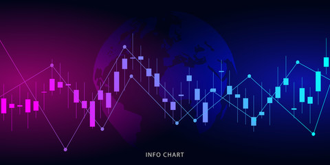 Business candle stick graph chart of stock market investment trading on dark background design. Trading platform. Trend of graph. Vector illustration